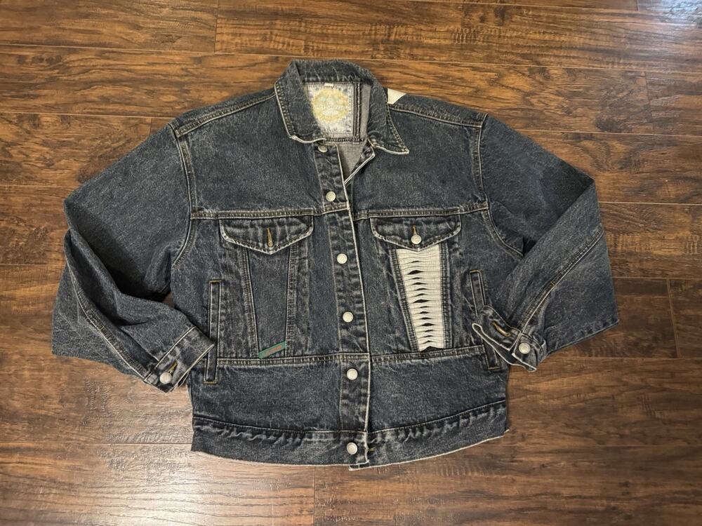 Vintage LA gear Blue Jean Woven Panel Western Boho denim jacket SIZE S 80 90